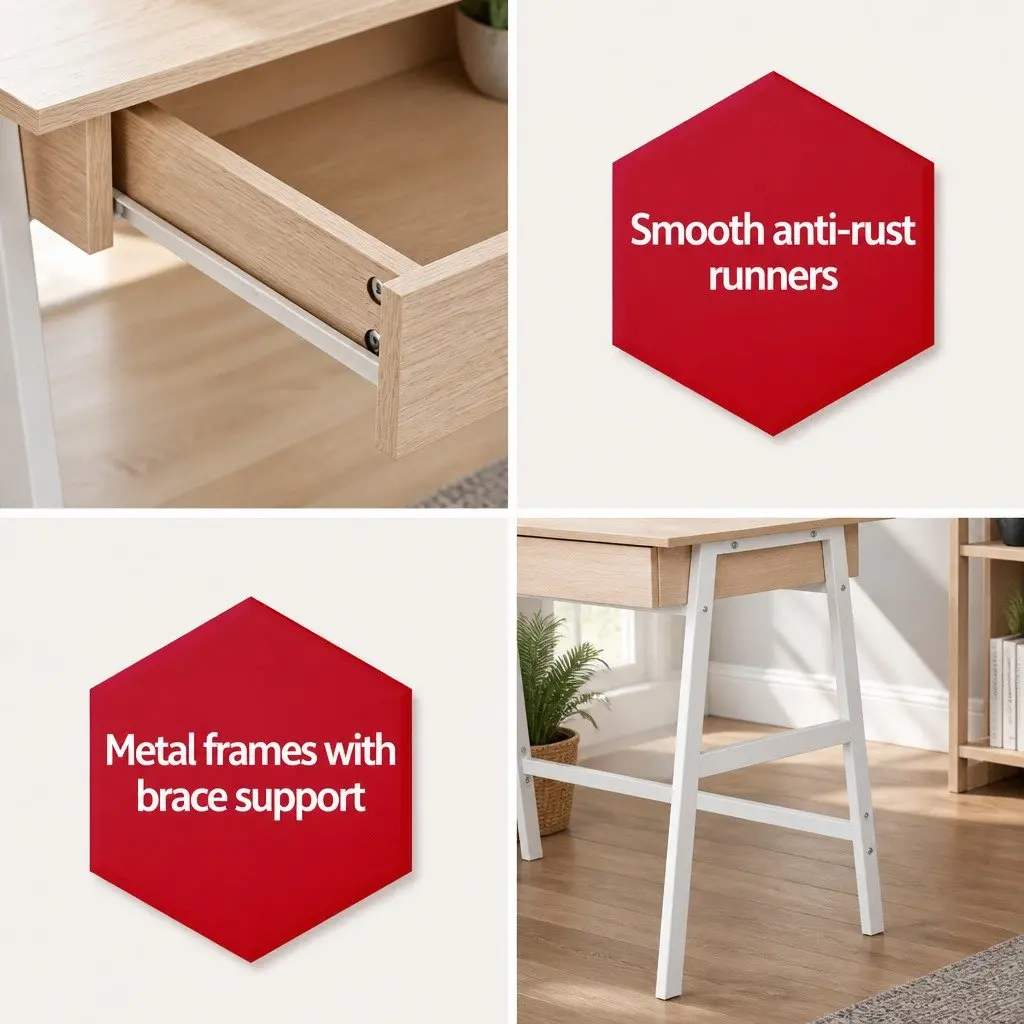 Oak White Computer Desk with Storage Drawers