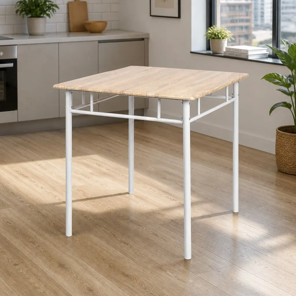 Dining Set Particle Board Metal 3 Piece Natural