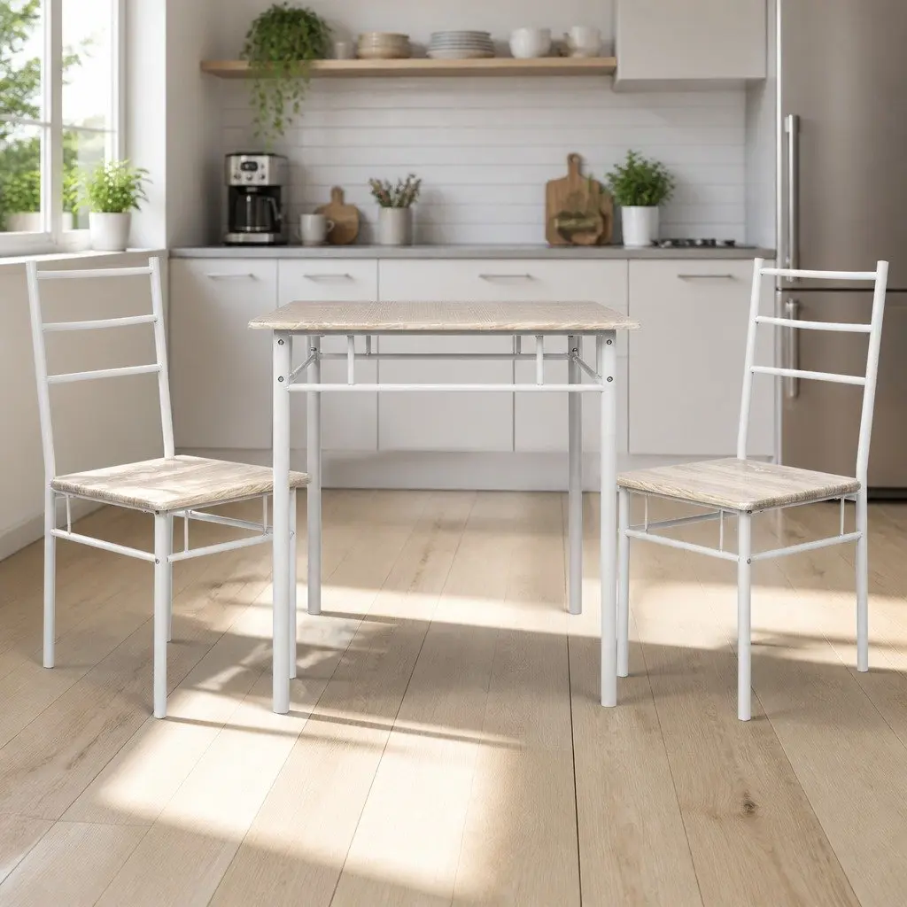 Dining Set Particle Board Metal 3 Piece Natural