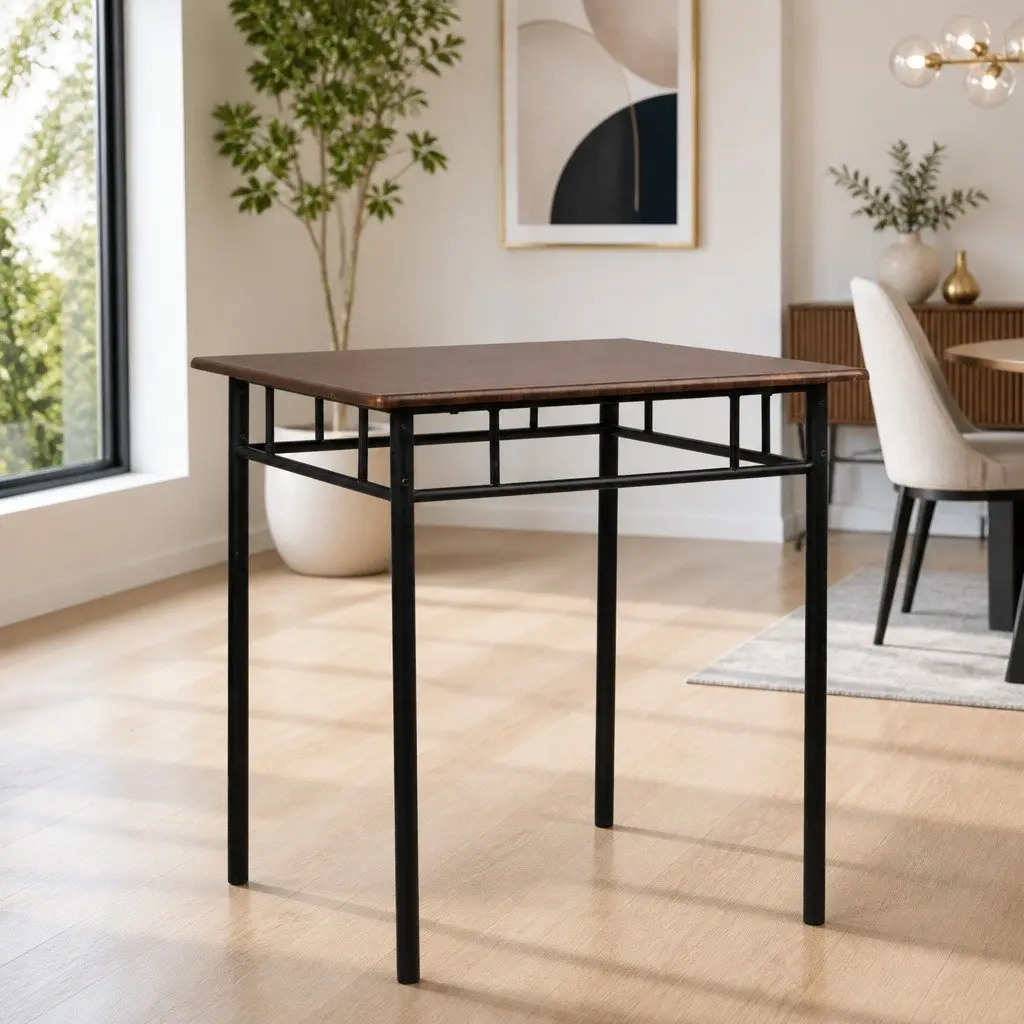Walnut and Black Industrial Dining Set for 3