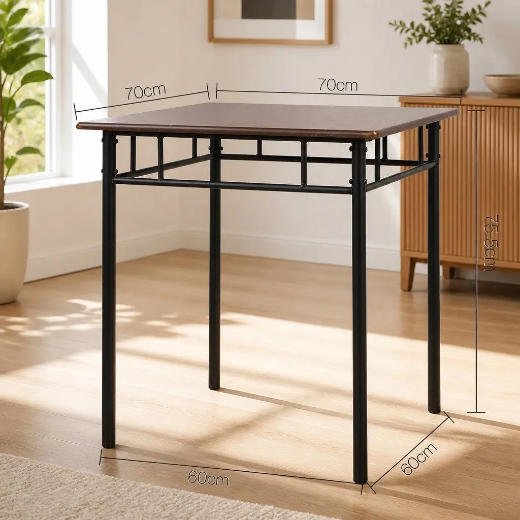 Walnut and Black Industrial Dining Set for 3