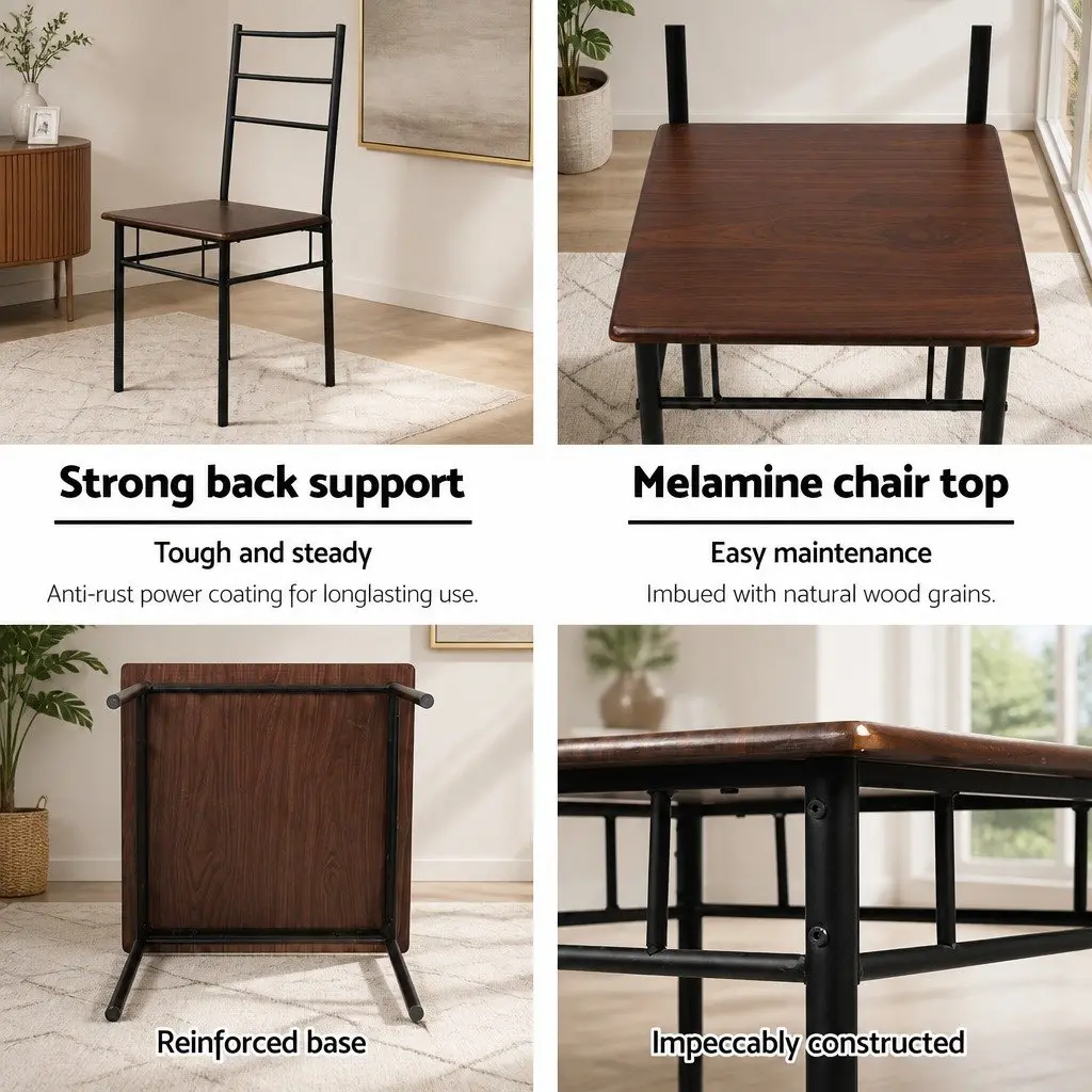 Walnut and Black Industrial Dining Set for 3