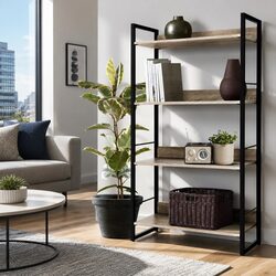 Sturdy 4-Tier Black Wood Display Shelf for Living Spaces