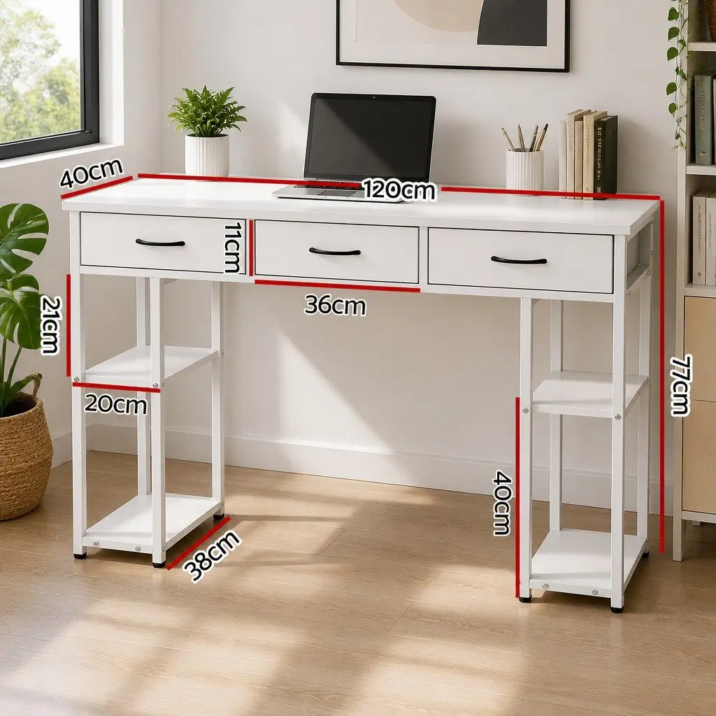 Computer Desk with Drawers and Shelves 120cm