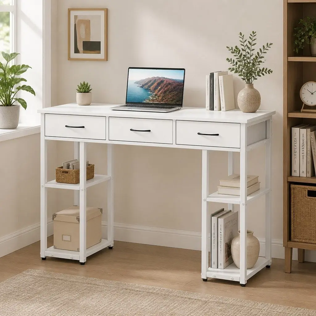 Computer Desk with Drawers and Shelves 120cm