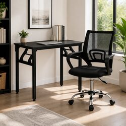 Computer Desk Office Chair Combo Foldable Study Table Mesh Seating Black Set
