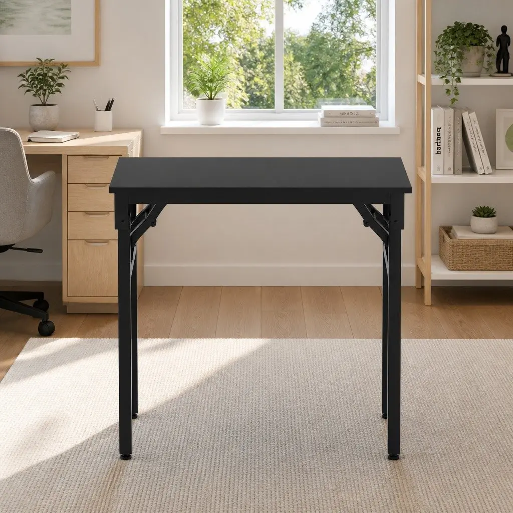 Foldable Computer Desk 80cm Black Corner Workstation