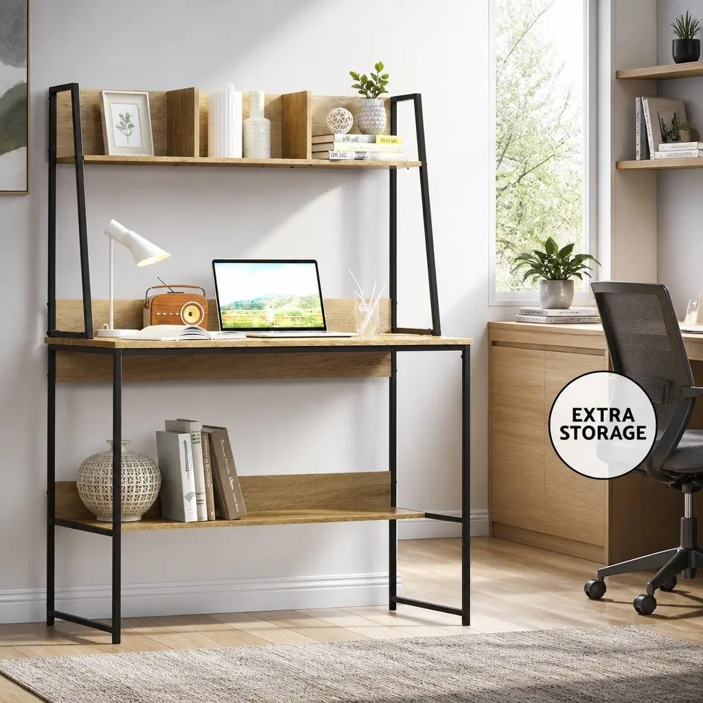 Oak Computer Desk with Storage Shelf 100CM