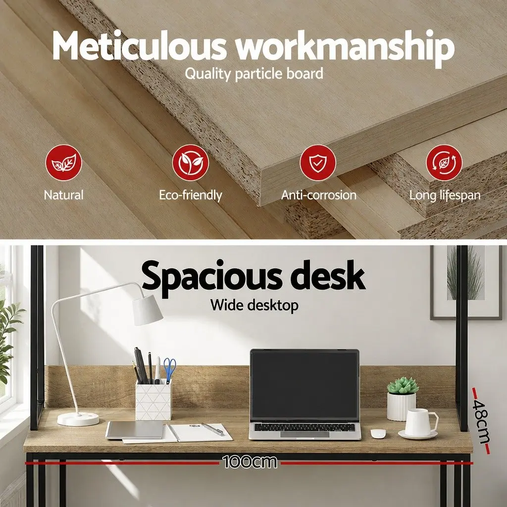 Oak Computer Desk with Storage Shelf 100CM