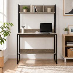 Computer Desk with Bookshelf Storage Grey Home Office Workstation 100cm