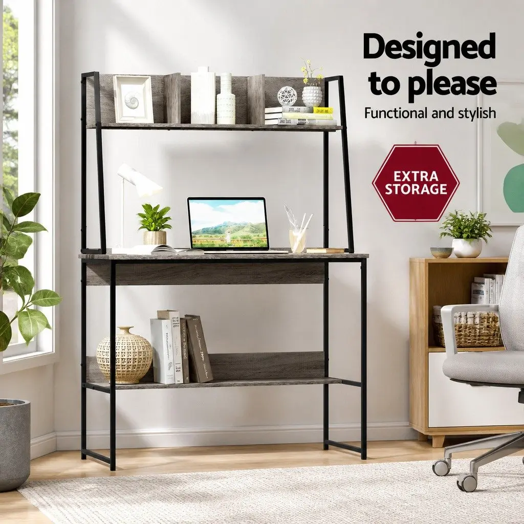 Grey Computer Desk with Bookshelf Storage 100cm