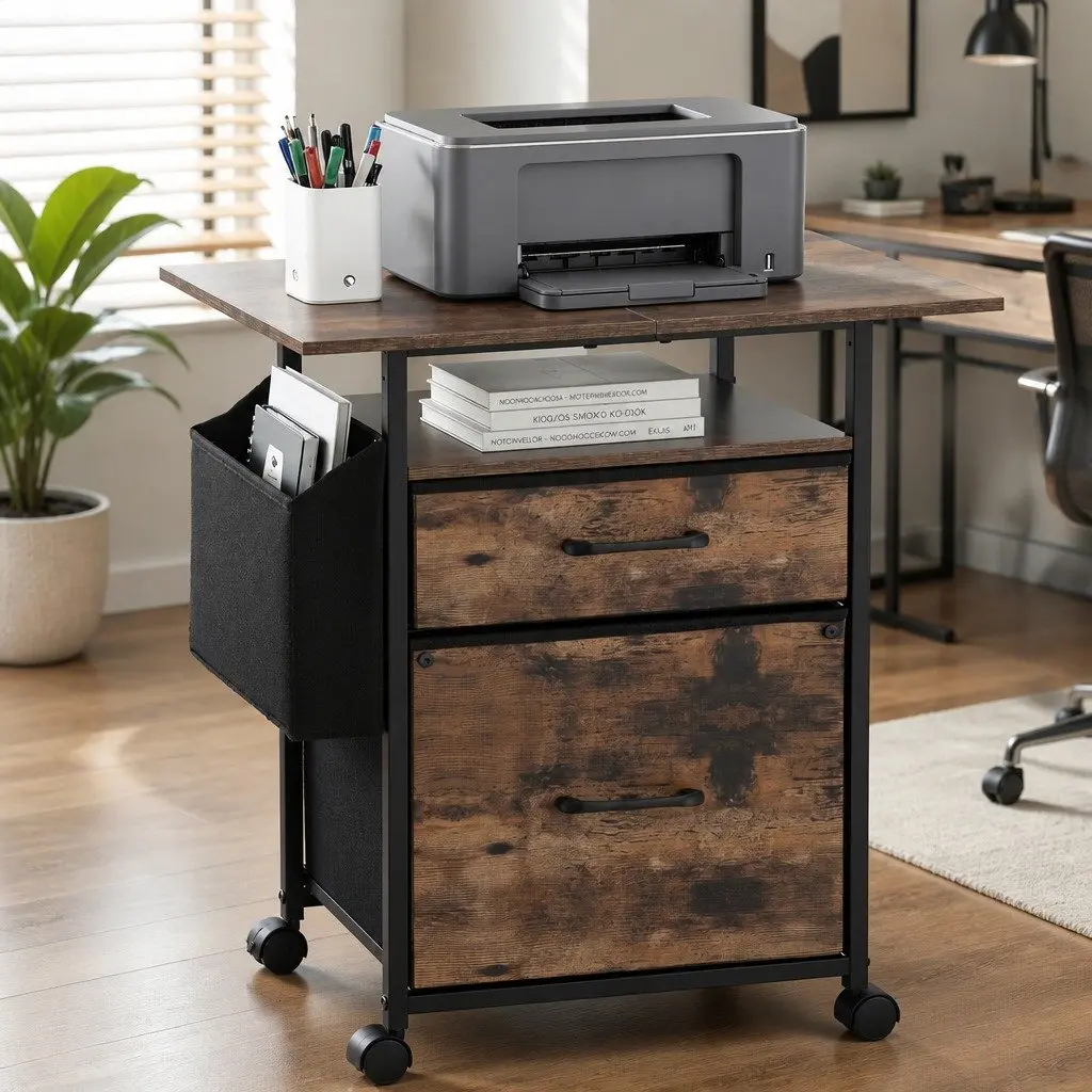 60cm Mobile Filing Cabinet with 2 Drawers and Castors