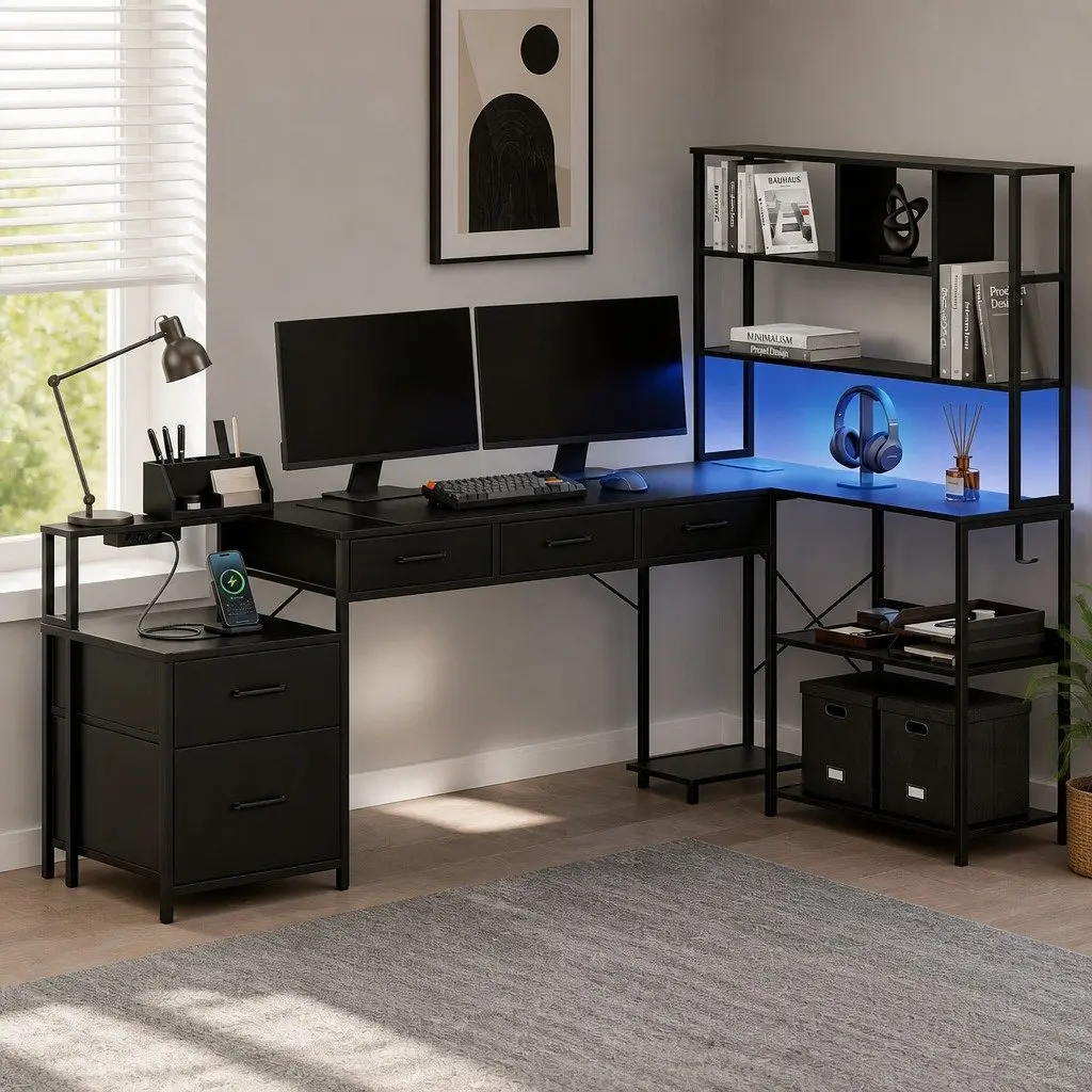 L Shaped Gaming Desk 200cm with RGB Lighting