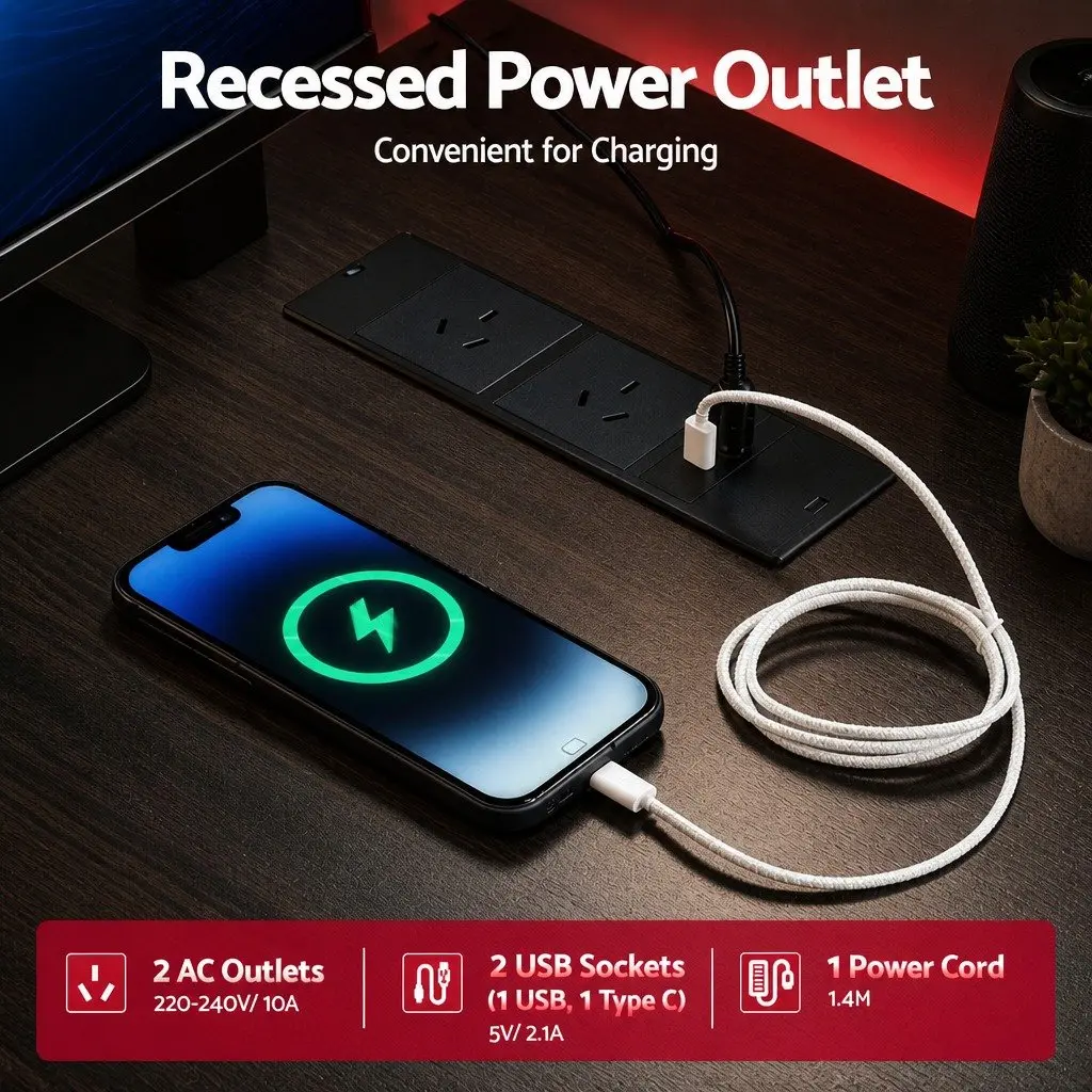 L Shaped Computer Desk Particle Board 200cm Black with RGB LED Lights and Power Outlets