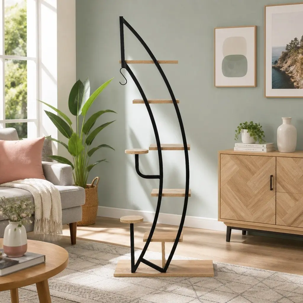 Plant Stand Metal Black 6 Tier Half-Moon Shape Indoor Outdoor Storage Organizer