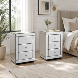 Stylish Set of 2 Silver Mirrored Bedside Tables