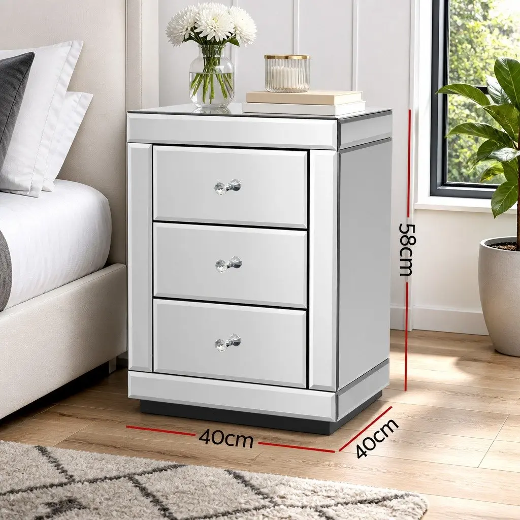 Set of 2 Silver Mirrored Bedside Tables