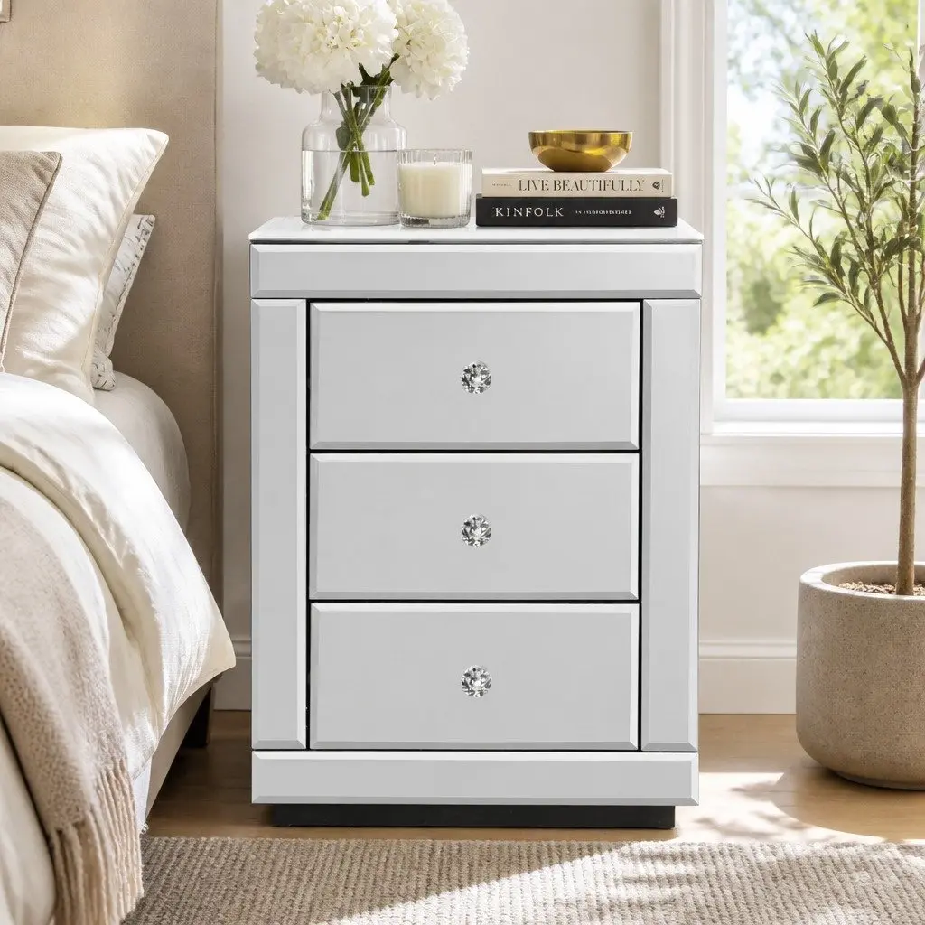 Set of 2 Silver Mirrored Bedside Tables