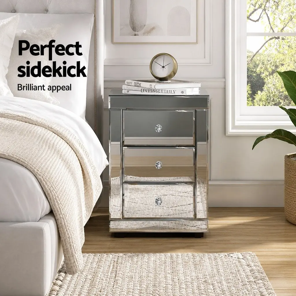 Set of 2 Silver Mirrored Bedside Tables