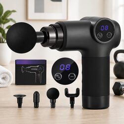 Massage Gun 8 Speed 4 Head Vibration Massager Rechargeable Black Muscle Relief