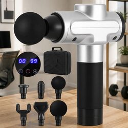 Silver Rechargeable Massage Gun with 30 Speed Settings