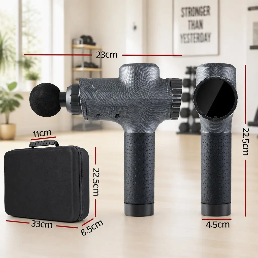 Grey Massage Gun with 30 Speeds and 6 Heads