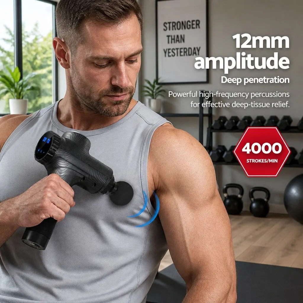 Grey Massage Gun with 30 Speeds and 6 Heads