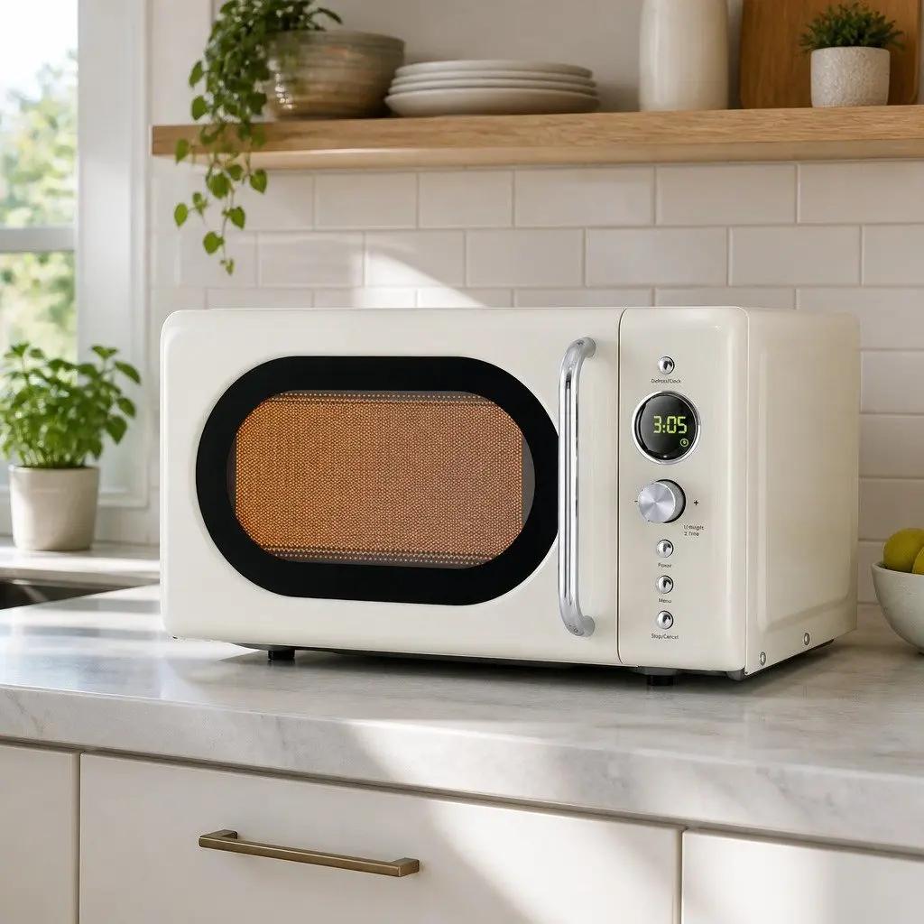 20L Cream Microwave Oven with 700W Power and Timer