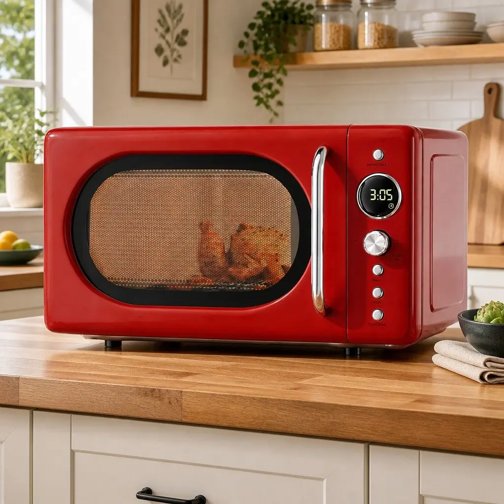 20L Red Microwave Oven with Digital Control and 8 Menus