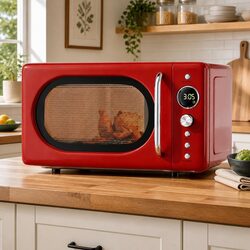 Microwave Oven 20L 700W Red Digital Control 8 Auto Cook Menus 6 Power Levels