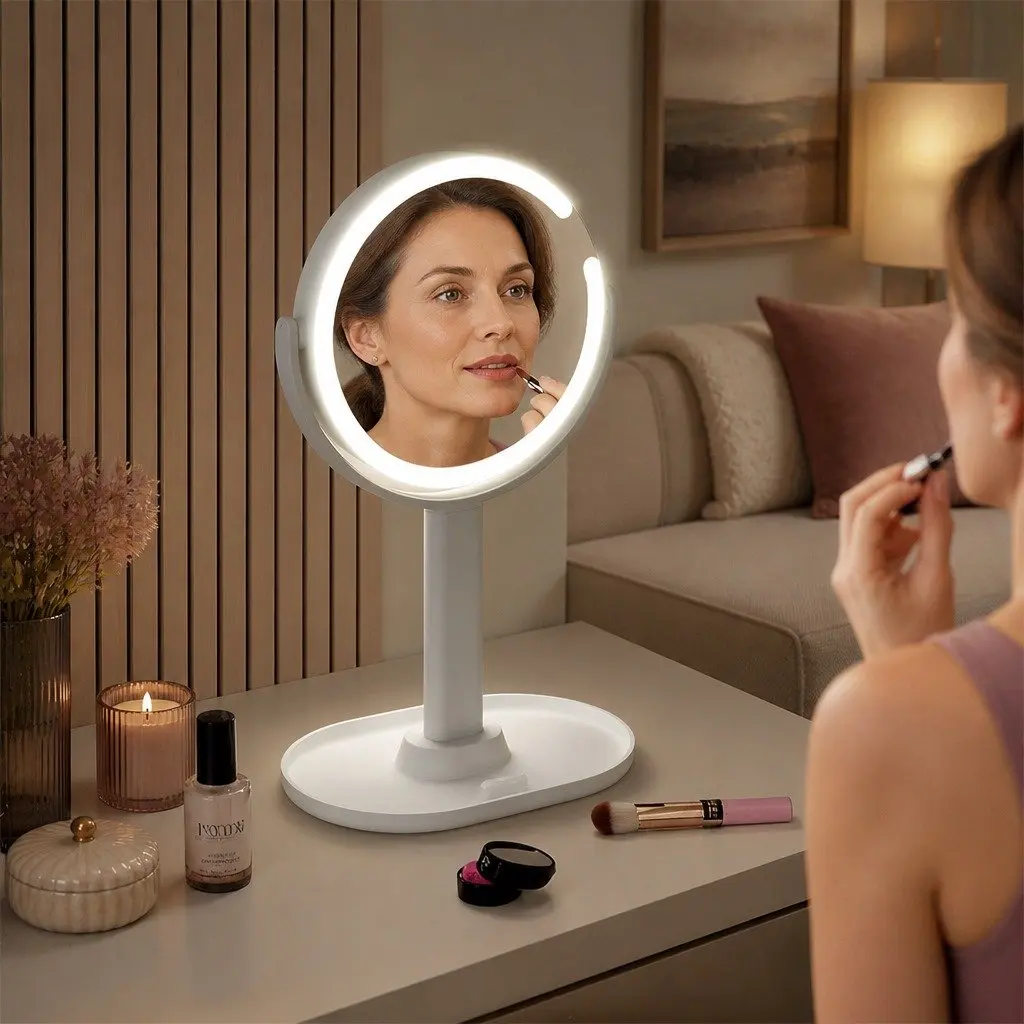 Double-Sided LED Makeup Mirror with 10x Magnification
