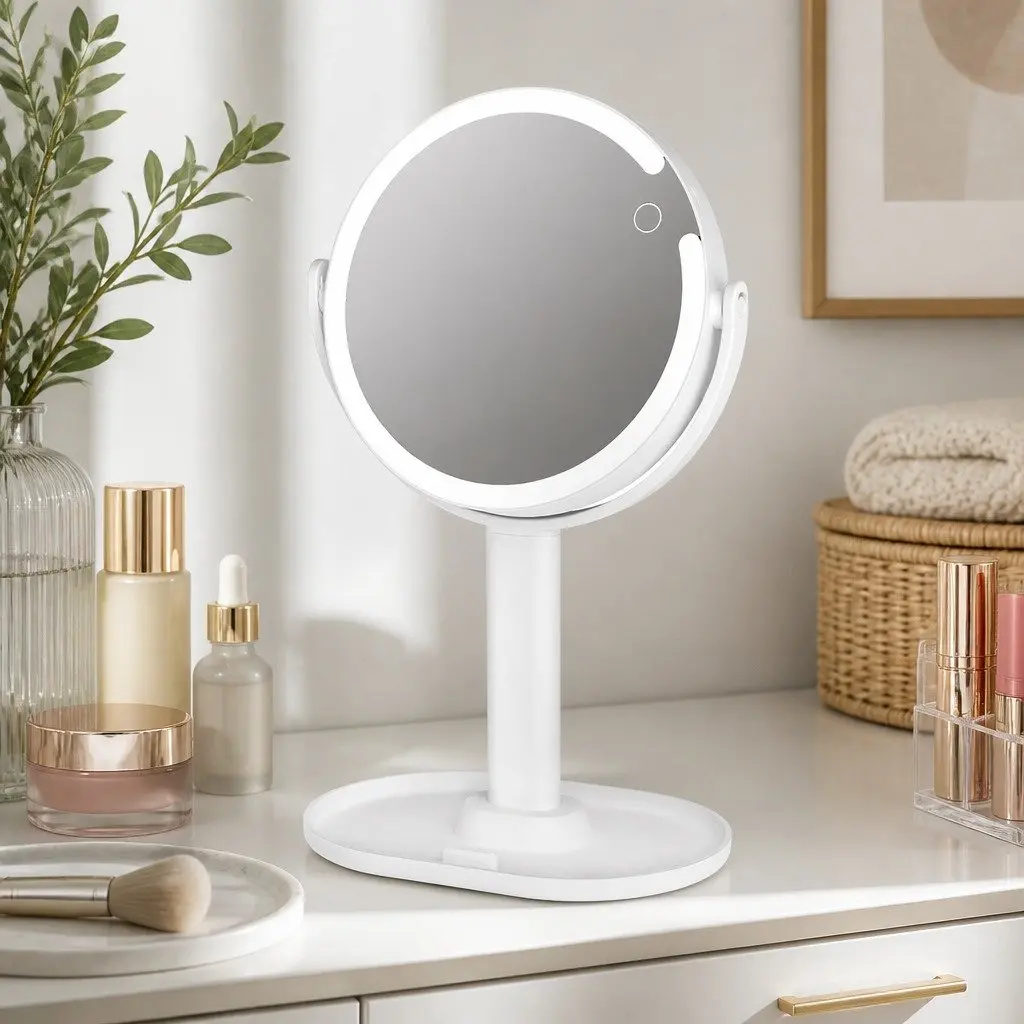 Double-Sided LED Makeup Mirror with 10x Magnification