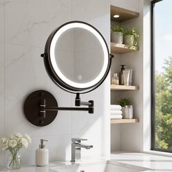 Extendable Makeup Mirror 10X Magnification Double-Sided Brown LED Illuminated