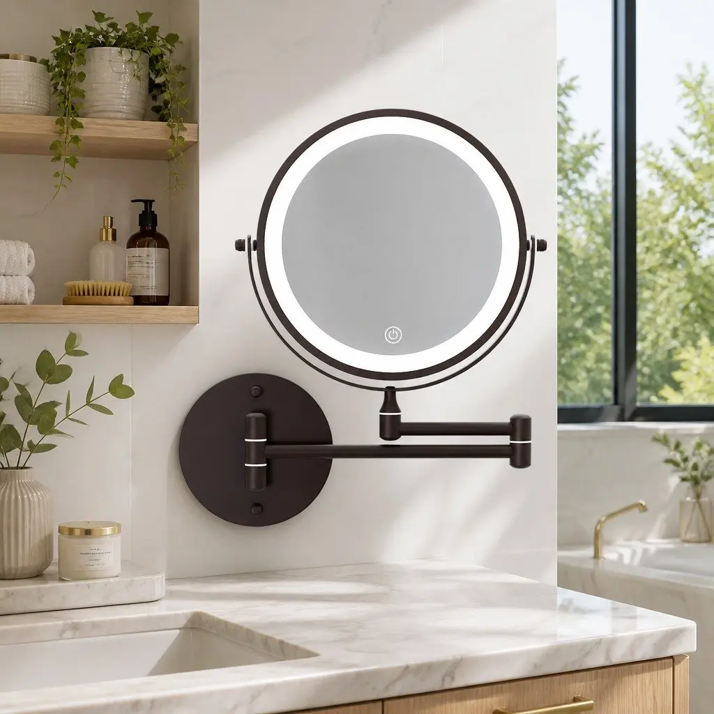 Brown LED Makeup Mirror with 10X Magnification