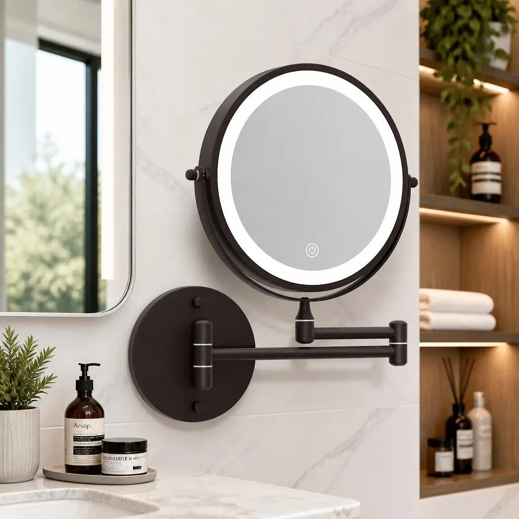 Brown LED Makeup Mirror with 10X Magnification