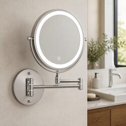 Extendable Makeup Mirror 10X Magnifying Double-Sided LED Bathroom Tabletop