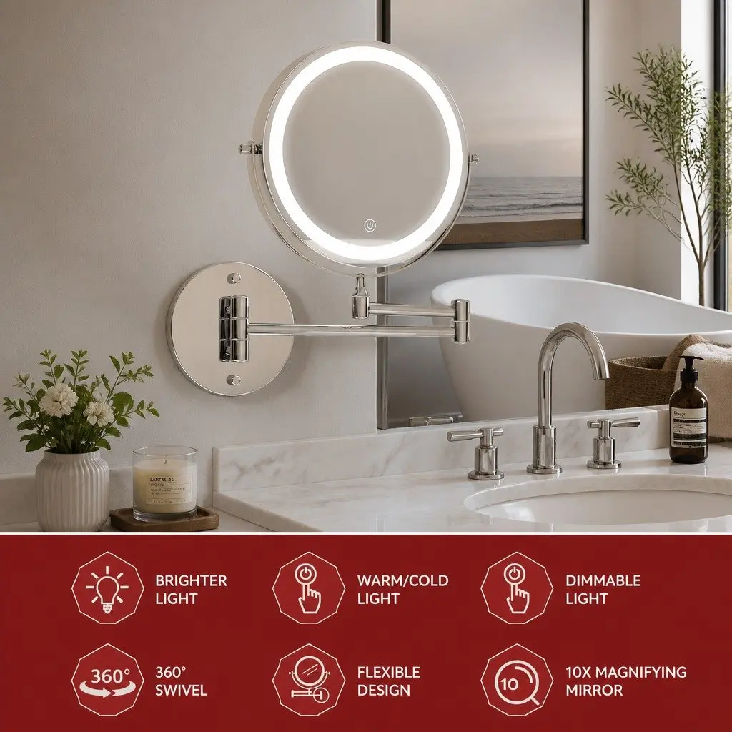 Extendable Makeup Mirror with LED Lighting