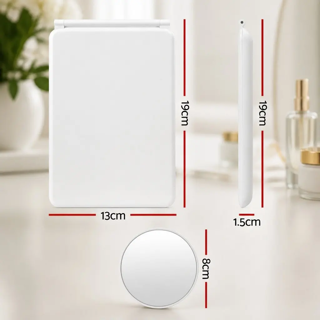 Makeup Mirror Plastic 19cm x 13cm White with Lights and 10x Magnifier Rechargeable Portable Travel Vanity