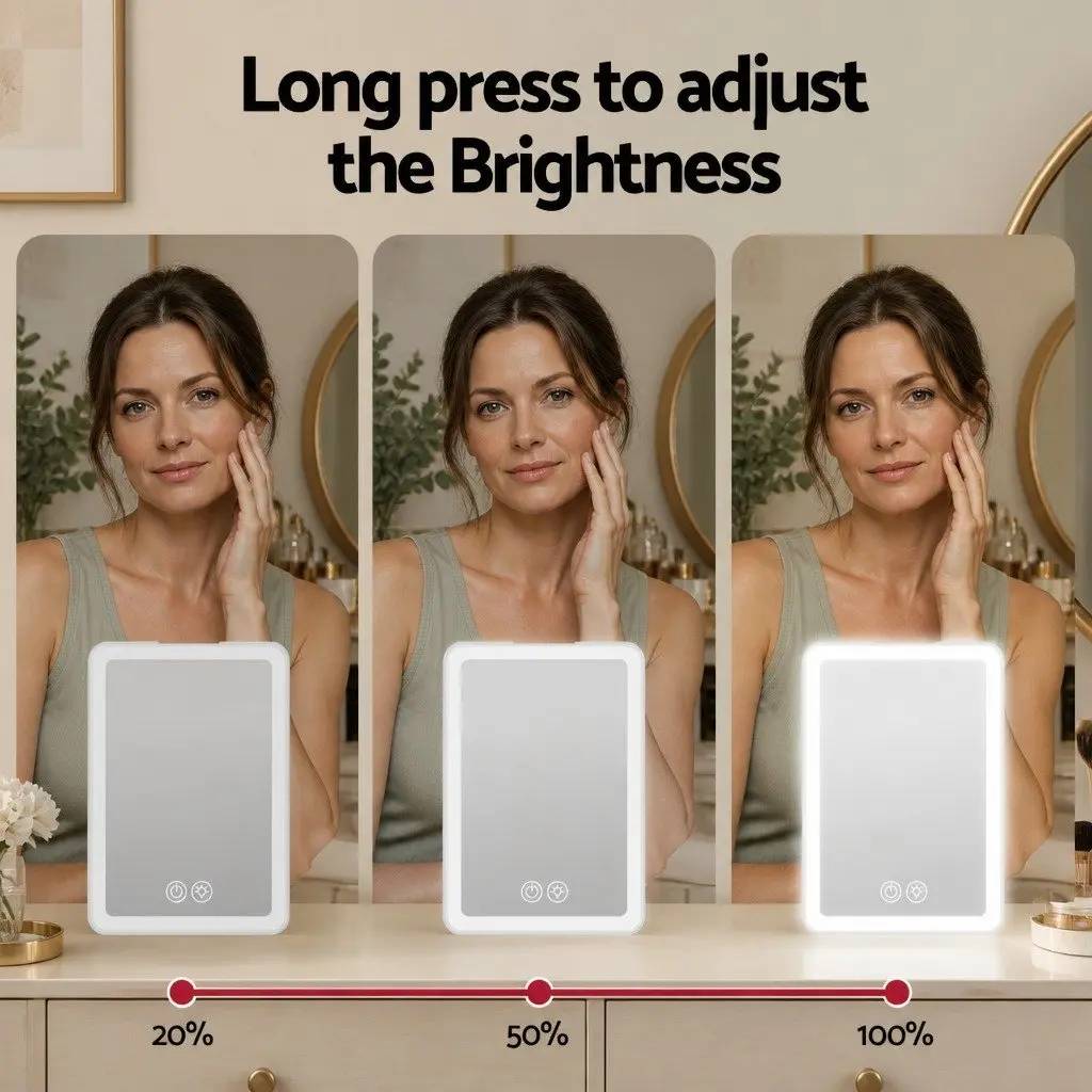 Makeup Mirror Plastic 19cm x 13cm White with Lights and 10x Magnifier Rechargeable Portable Travel Vanity