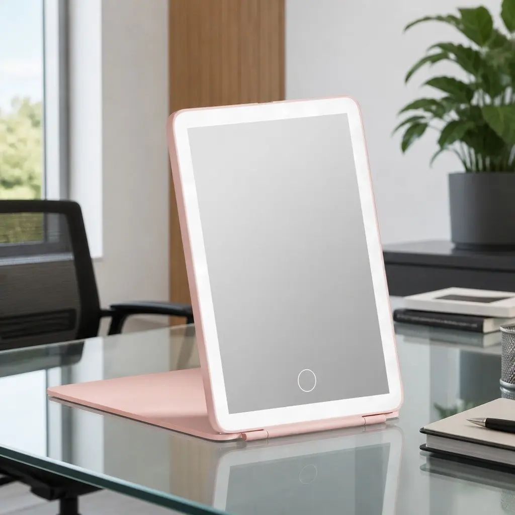 Pink Compact LED Makeup Mirror for Travel