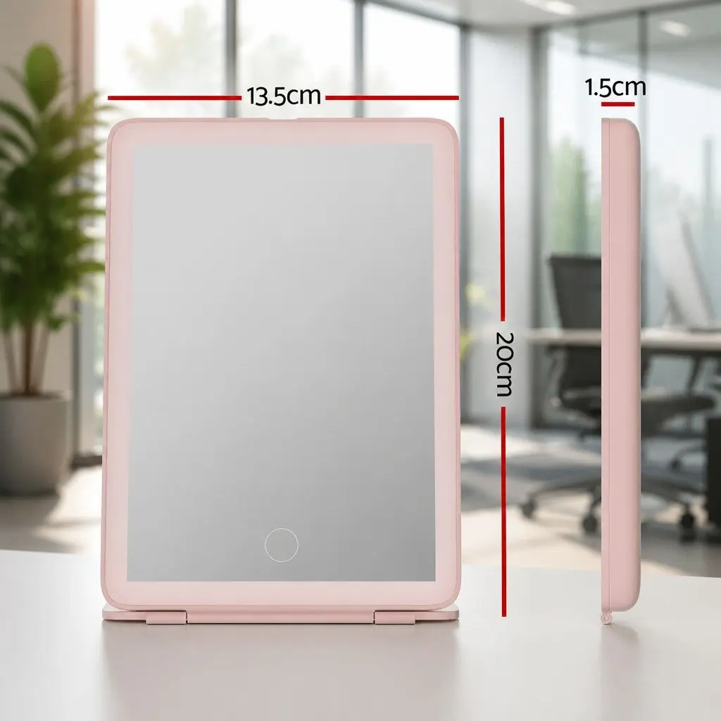 Makeup Mirror LED Compact Foldable Pink Portable 20cm x 13.5cm