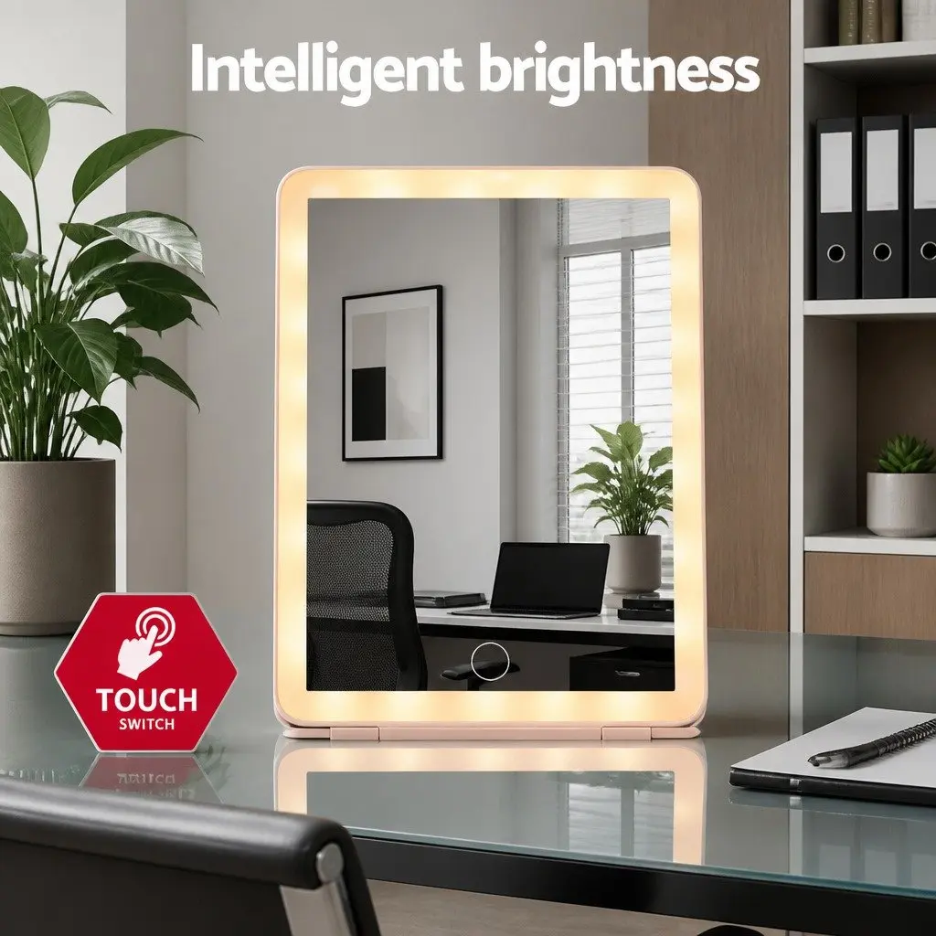 Makeup Mirror LED Compact Foldable Pink Portable 20cm x 13.5cm