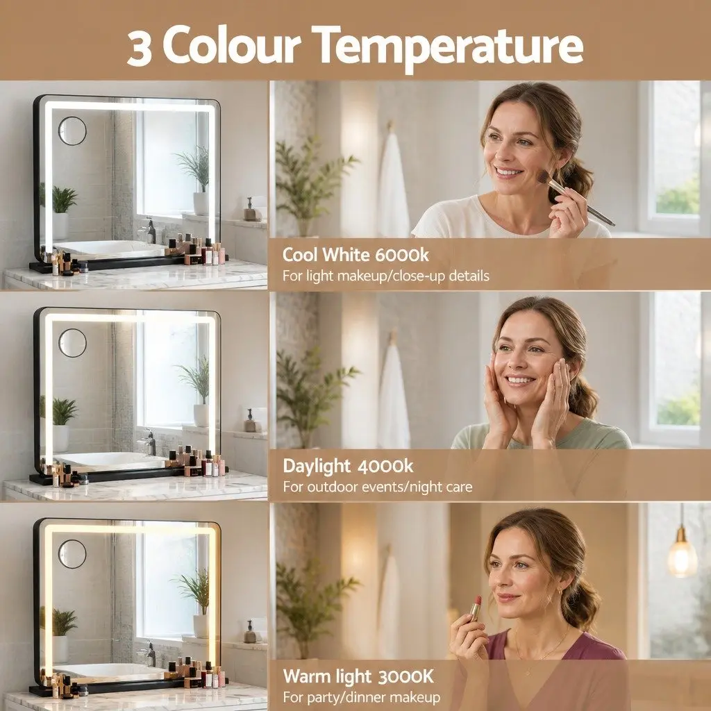 LED Makeup Mirror 60x50cm Hollywood Vanity Black Touch