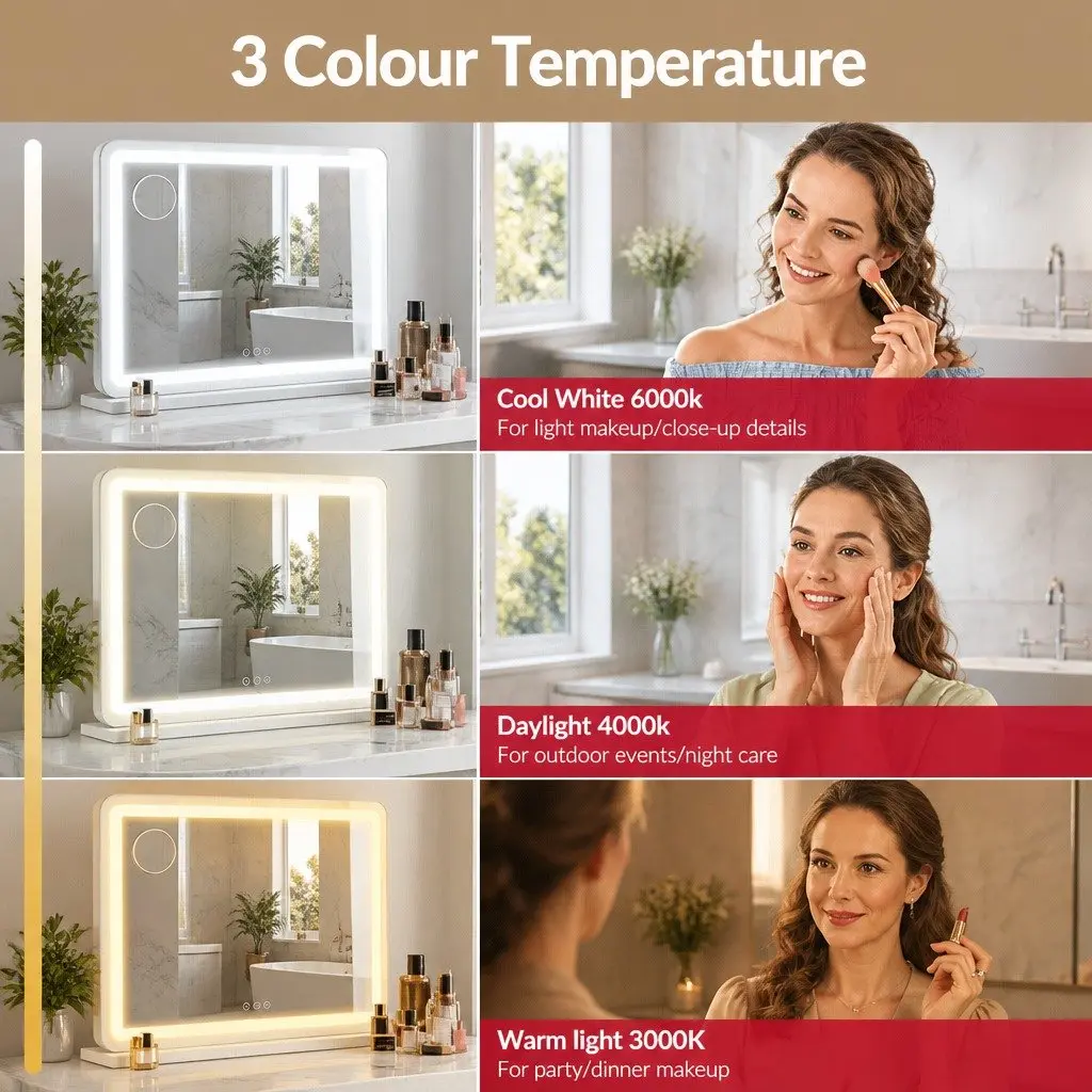 Hollywood Vanity LED Light Makeup Mirror 60x50cm