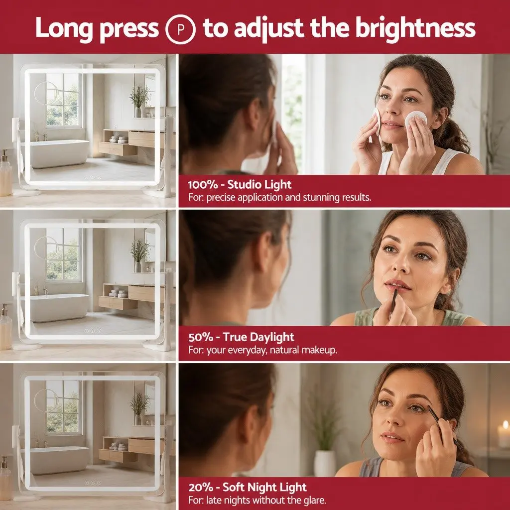 Hollywood Vanity LED Light Makeup Mirror 60x50cm