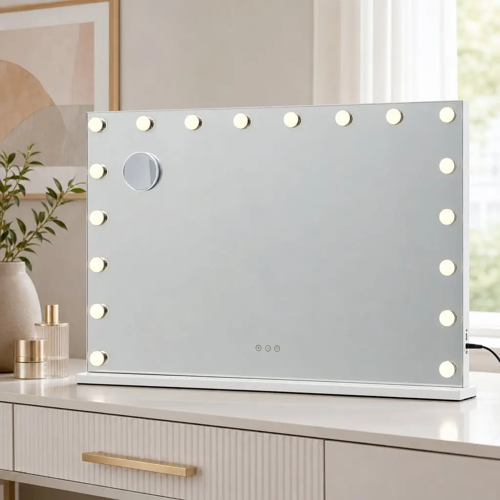 Large Hollywood Frameless Vanity Mirror with LED Bulbs