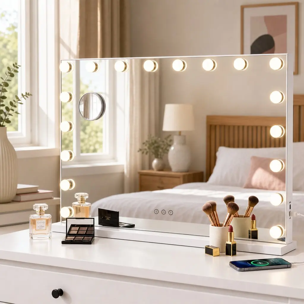 Hollywood Vanity Mirror Metal MDF 90x60cm Frameless with 18 LED Bulbs
