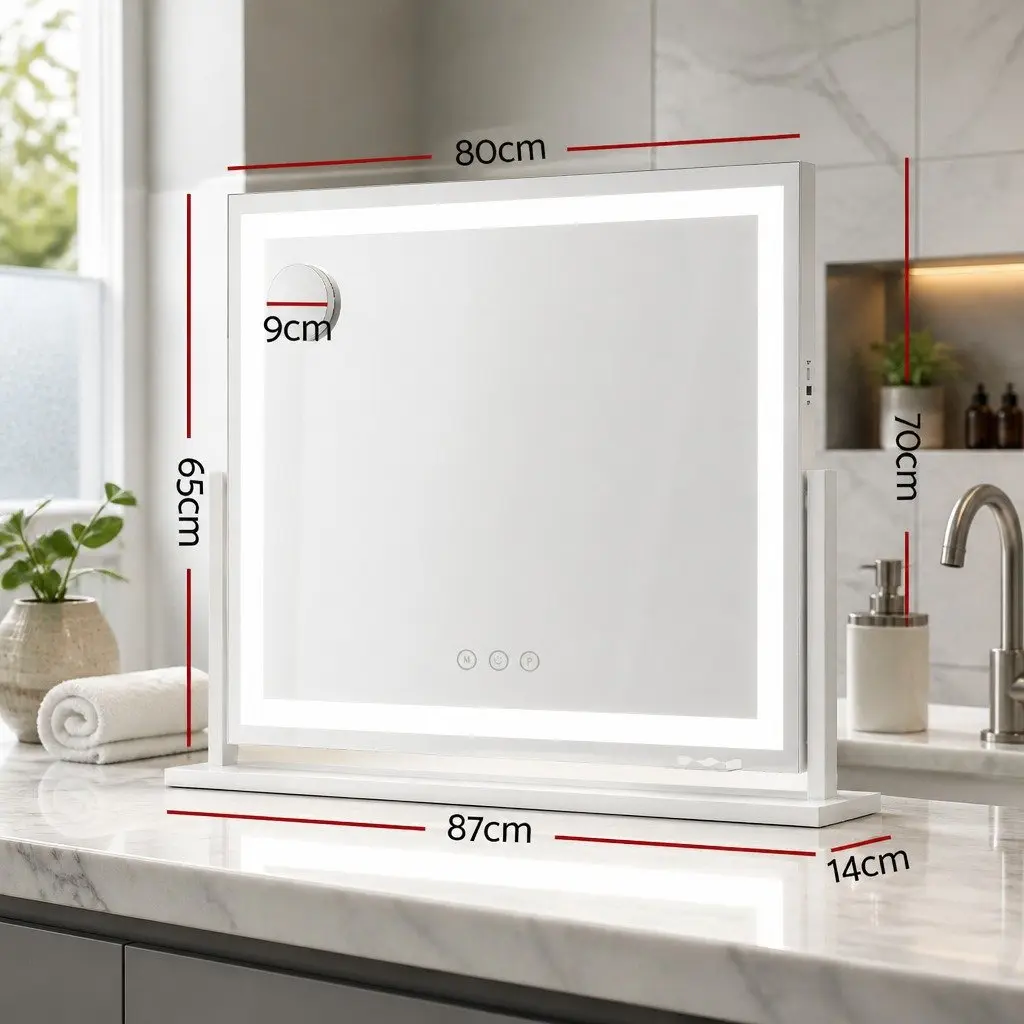 Makeup Mirror Metal 80x65cm White Frame LED Light Touch Control