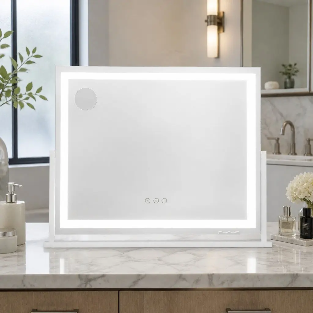 Makeup Mirror Metal 80x65cm White Frame LED Light Touch Control