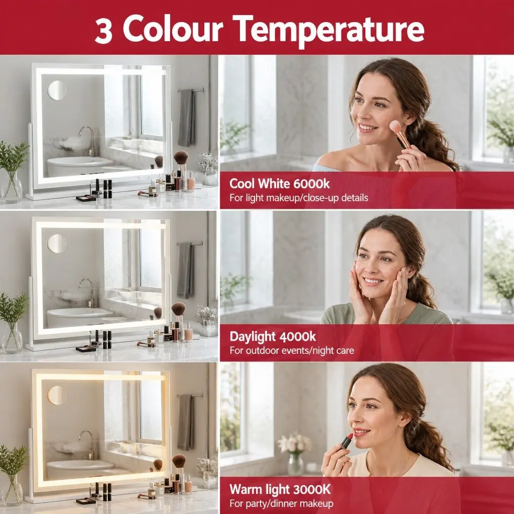 Makeup Mirror Metal 80x65cm White Frame LED Light Touch Control